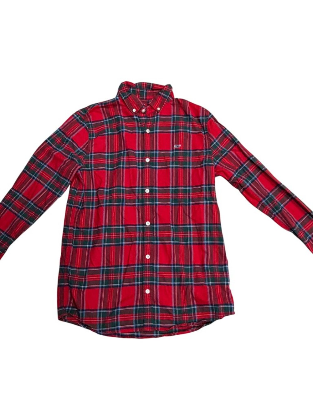 Vineyard Vines Boys XL Red Plaid Whale Shirt Button Down Flannel Cotton EUC